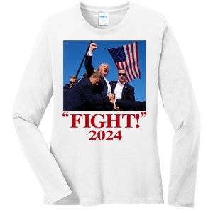 Trump Shot Attempt 2024 Fight Ladies Long Sleeve Shirt