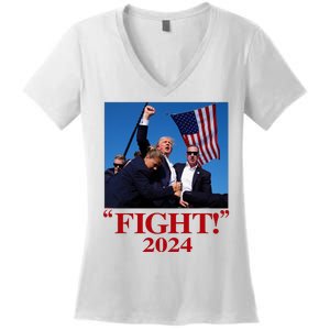 Trump Shot Attempt 2024 Fight Women's V-Neck T-Shirt