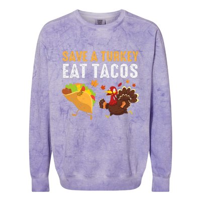 Thanksgiving Save A Turkey Eat Tacos Colorblast Crewneck Sweatshirt