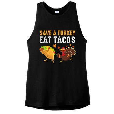 Thanksgiving Save A Turkey Eat Tacos Ladies PosiCharge Tri-Blend Wicking Tank