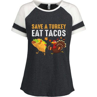 Thanksgiving Save A Turkey Eat Tacos Enza Ladies Jersey Colorblock Tee