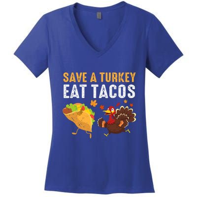 Thanksgiving Save A Turkey Eat Tacos Women's V-Neck T-Shirt