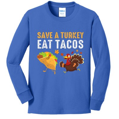 Thanksgiving Save A Turkey Eat Tacos Kids Long Sleeve Shirt