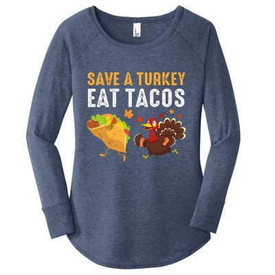 Thanksgiving Save A Turkey Eat Tacos Women's Perfect Tri Tunic Long Sleeve Shirt