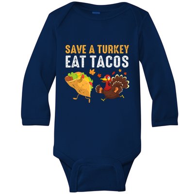 Thanksgiving Save A Turkey Eat Tacos Baby Long Sleeve Bodysuit