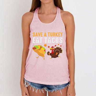 Thanksgiving Save A Turkey Eat Tacos Women's Knotted Racerback Tank