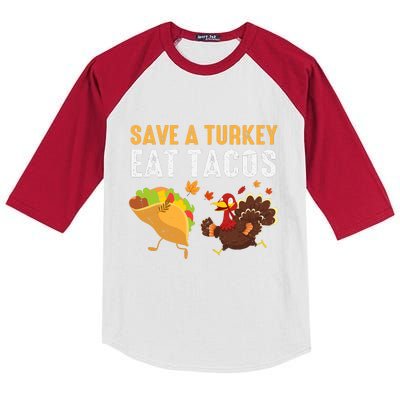 Thanksgiving Save A Turkey Eat Tacos Kids Colorblock Raglan Jersey