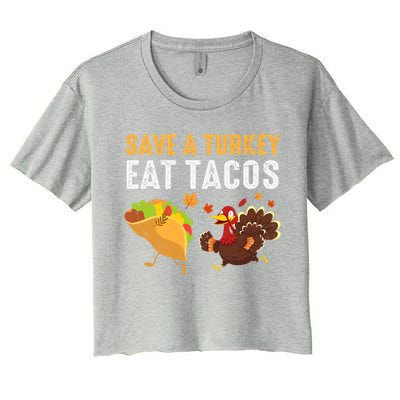 Thanksgiving Save A Turkey Eat Tacos Women's Crop Top Tee