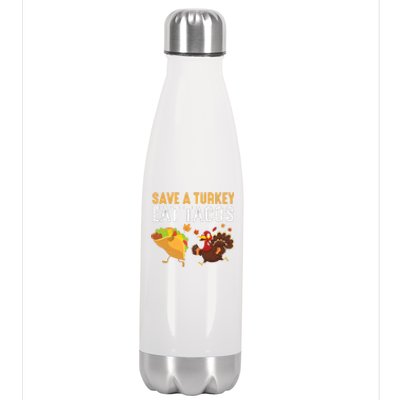 Thanksgiving Save A Turkey Eat Tacos Stainless Steel Insulated Water Bottle