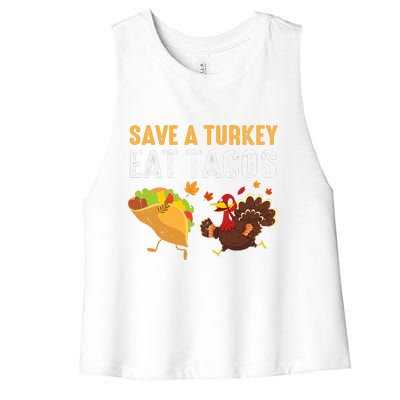 Thanksgiving Save A Turkey Eat Tacos Women's Racerback Cropped Tank