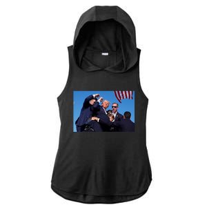 Trump Shot At Rally America Ladies PosiCharge Tri-Blend Wicking Draft Hoodie Tank