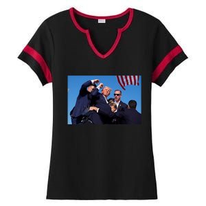 Trump Shot At Rally America Ladies Halftime Notch Neck Tee