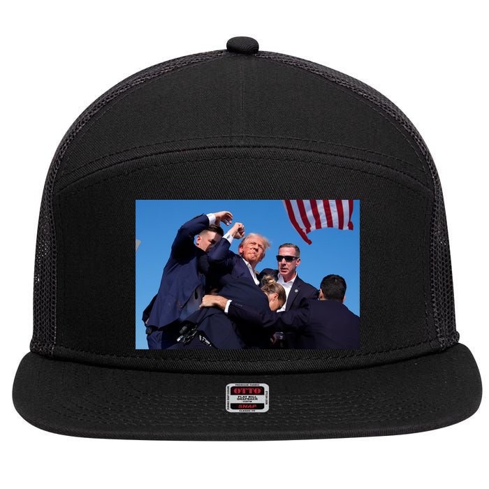 Trump Shot At Rally America 7 Panel Mesh Trucker Snapback Hat