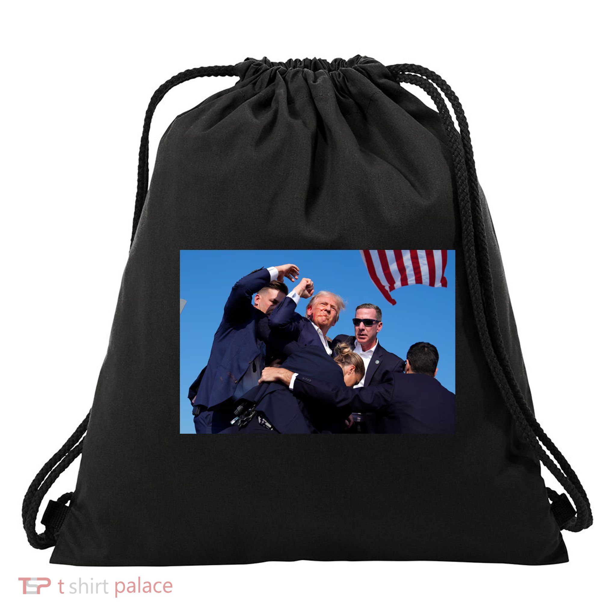 Trump Shot At Rally America Drawstring Bag