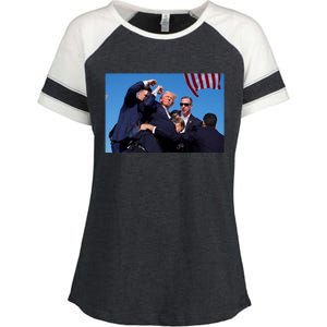 Trump Shot At Rally America Enza Ladies Jersey Colorblock Tee