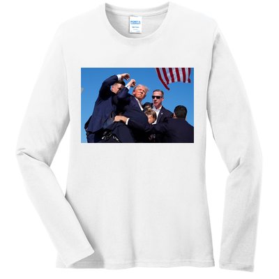 Trump Shot At Rally America Ladies Long Sleeve Shirt