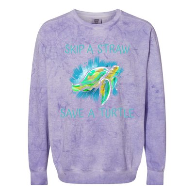 Turtle Skip A Straw Save A Turtle Gift Colorblast Crewneck Sweatshirt