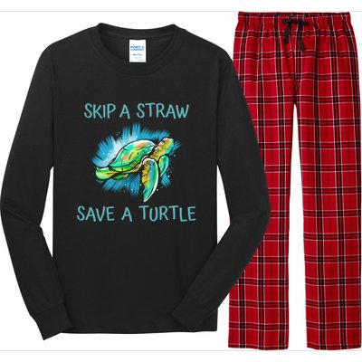 Turtle Skip A Straw Save A Turtle Gift Long Sleeve Pajama Set