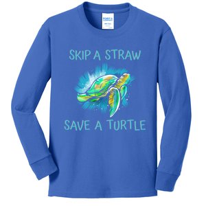 Turtle Skip A Straw Save A Turtle Gift Kids Long Sleeve Shirt