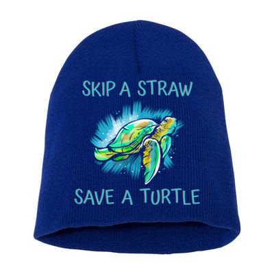 Turtle Skip A Straw Save A Turtle Gift Short Acrylic Beanie