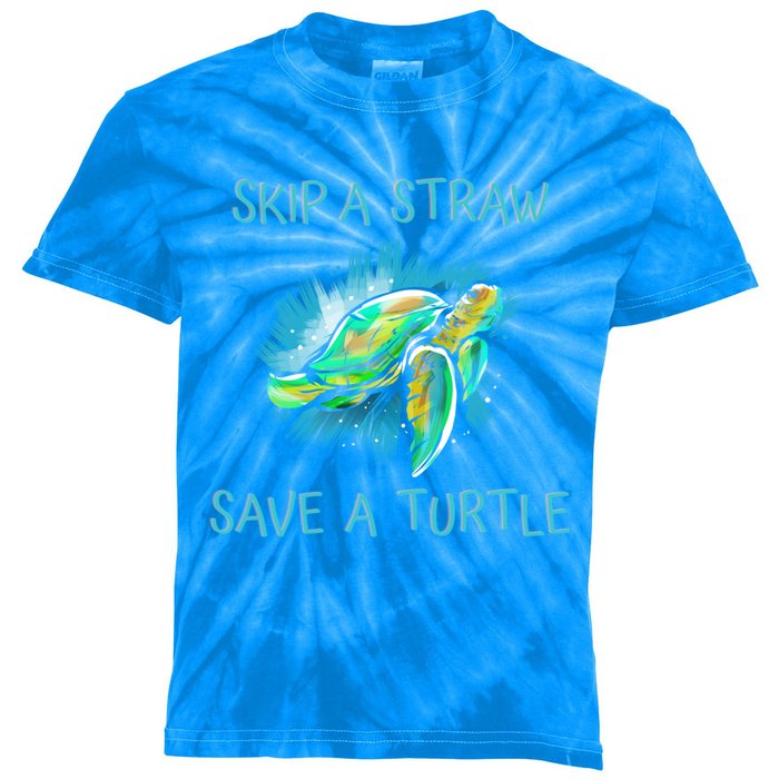 Turtle Skip A Straw Save A Turtle Gift Kids Tie-Dye T-Shirt