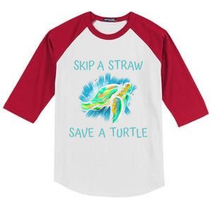 Turtle Skip A Straw Save A Turtle Gift Kids Colorblock Raglan Jersey