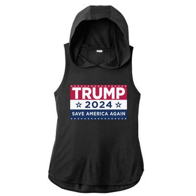 Trump Save America Again 2024 Election Ladies PosiCharge Tri-Blend Wicking Draft Hoodie Tank