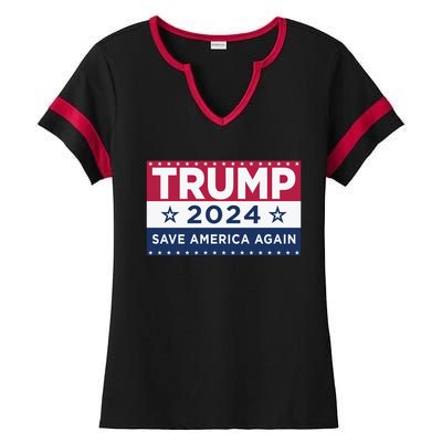 Trump Save America Again 2024 Election Ladies Halftime Notch Neck Tee