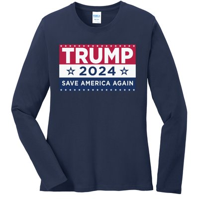 Trump Save America Again 2024 Election Ladies Long Sleeve Shirt