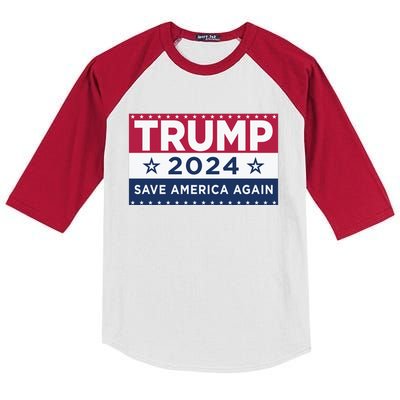 Trump Save America Again 2024 Election Kids Colorblock Raglan Jersey