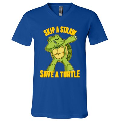 Turtle Skip A Straw Save A Turtle Reptiles Saying Gift Great Gift V-Neck T-Shirt