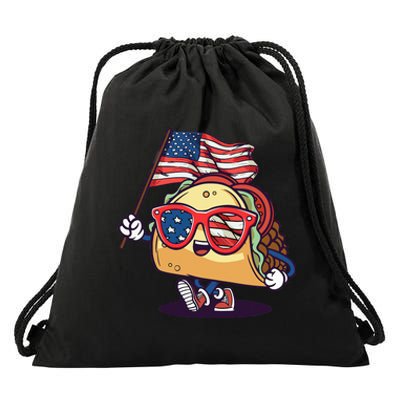 Taco Sunglasses American Flag USA Funny 4th Of July Gifts Drawstring Bag