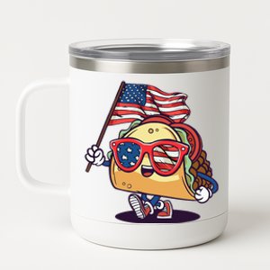 Taco Sunglasses American Flag USA Funny 4th Of July Gifts 12 oz Stainless Steel Tumbler Cup