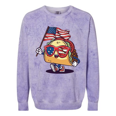 Taco Sunglasses American Flag USA Funny 4th Of July Gifts Colorblast Crewneck Sweatshirt