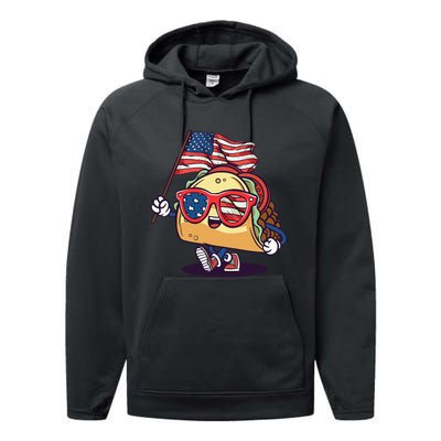 Taco Sunglasses American Flag USA Funny 4th Of July Gifts Performance Fleece Hoodie