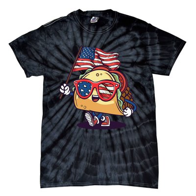 Taco Sunglasses American Flag USA Funny 4th Of July Gifts Tie-Dye T-Shirt