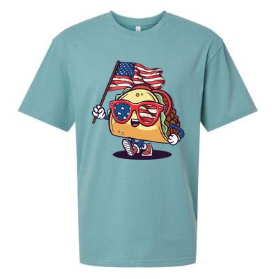 Taco Sunglasses American Flag USA Funny 4th Of July Gifts Sueded Cloud Jersey T-Shirt