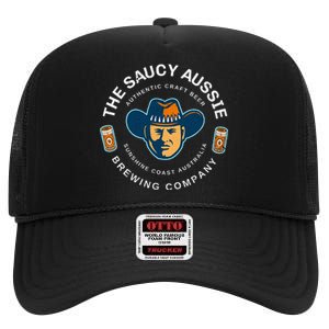 The Saucy Aussie Craft Beer Sunshine Coast Australia Beer High Crown Mesh Back Trucker Hat