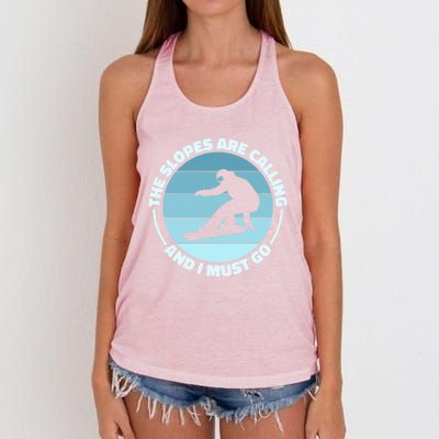 The Slopes Are Calling And I Must Go Snowboard Snowboarders Gift Women's Knotted Racerback Tank