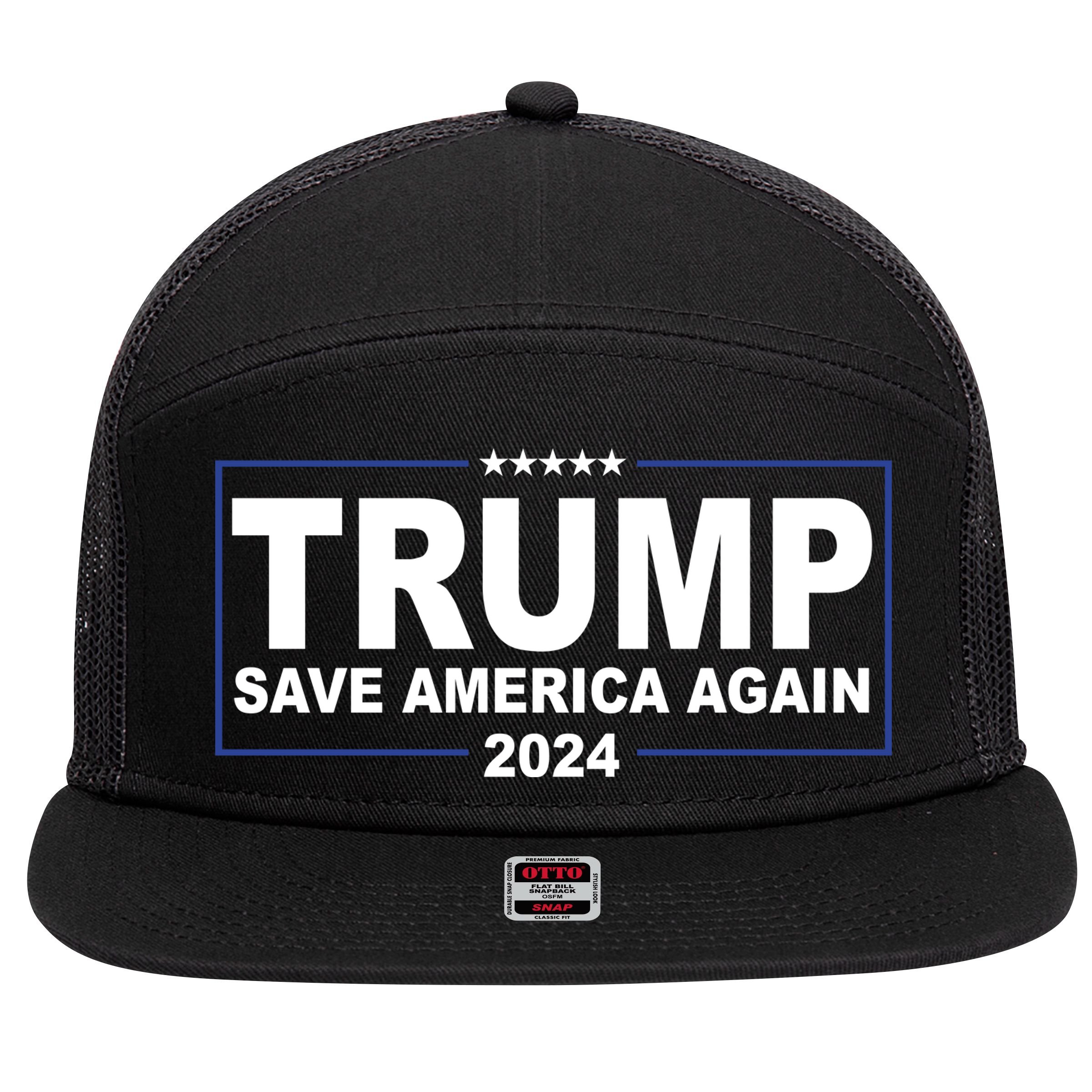 Trump Save America Again 2024 7 Panel Mesh Trucker Snapback Hat