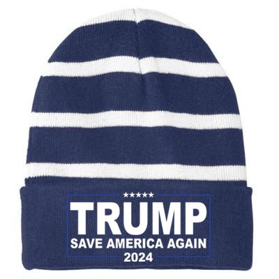 Trump Save America Again 2024 Striped Beanie with Solid Band