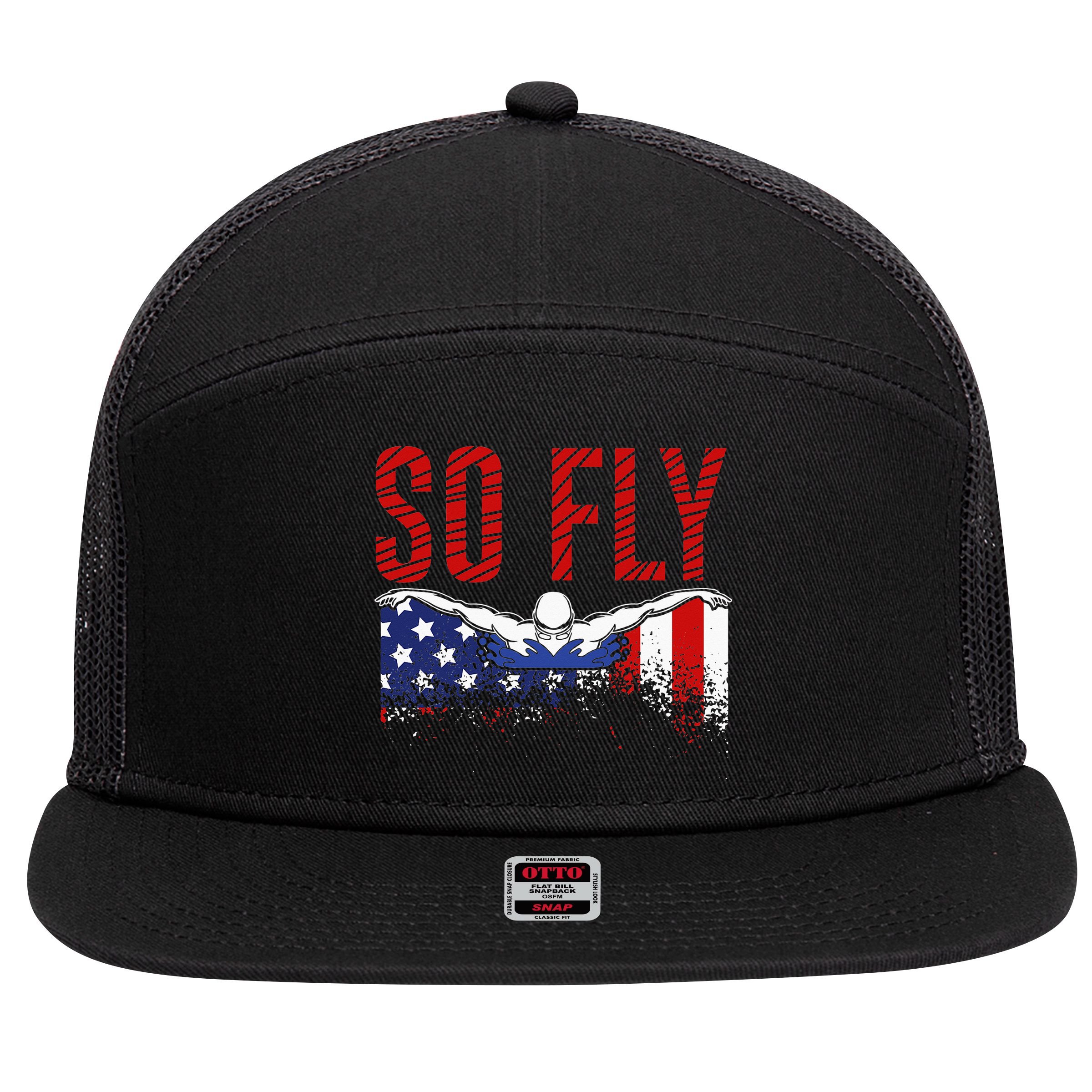 Team Sports Athlete So Fly USA Swimming 7 Panel Mesh Trucker Snapback Hat