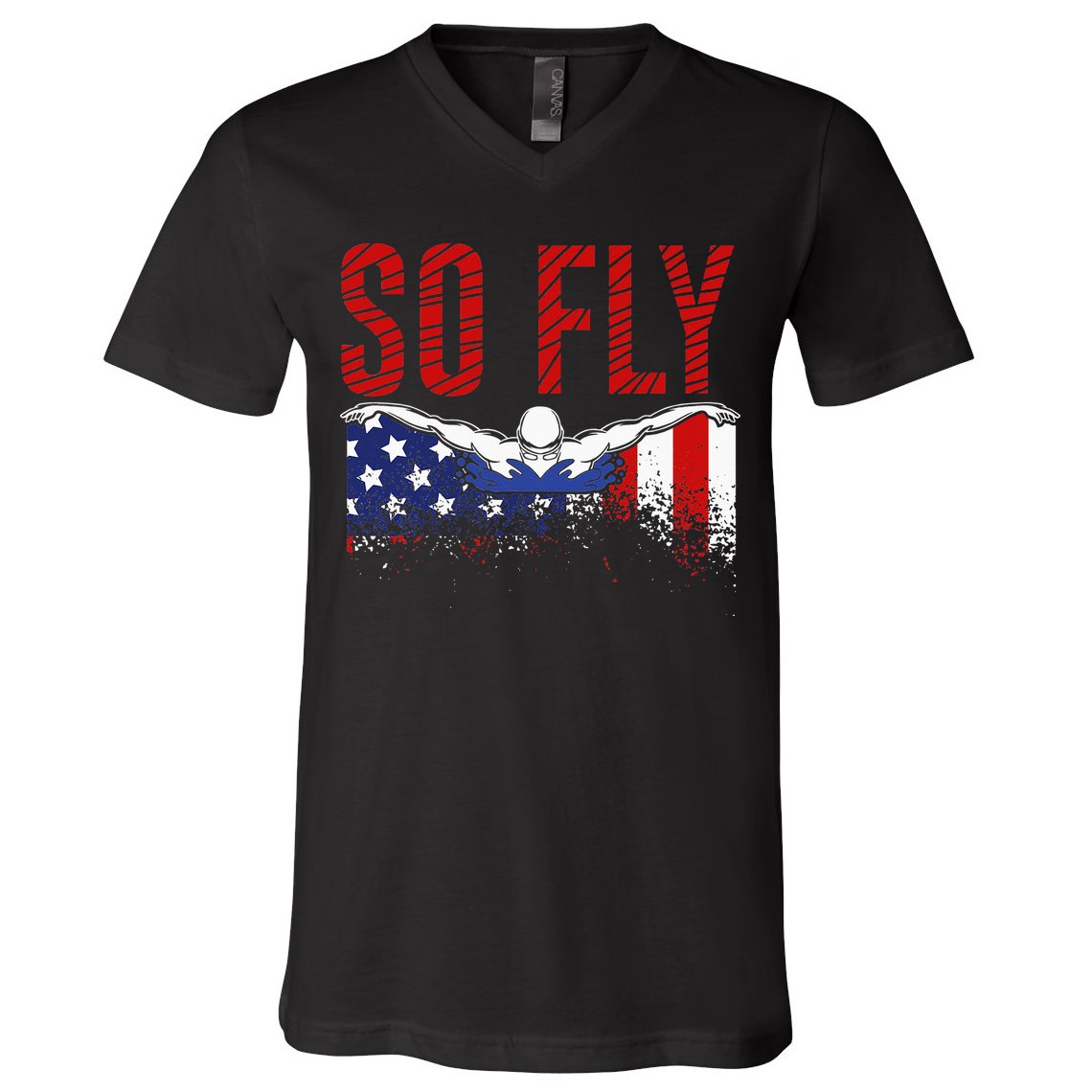 Team Sports Athlete So Fly USA Swimming V-Neck T-Shirt