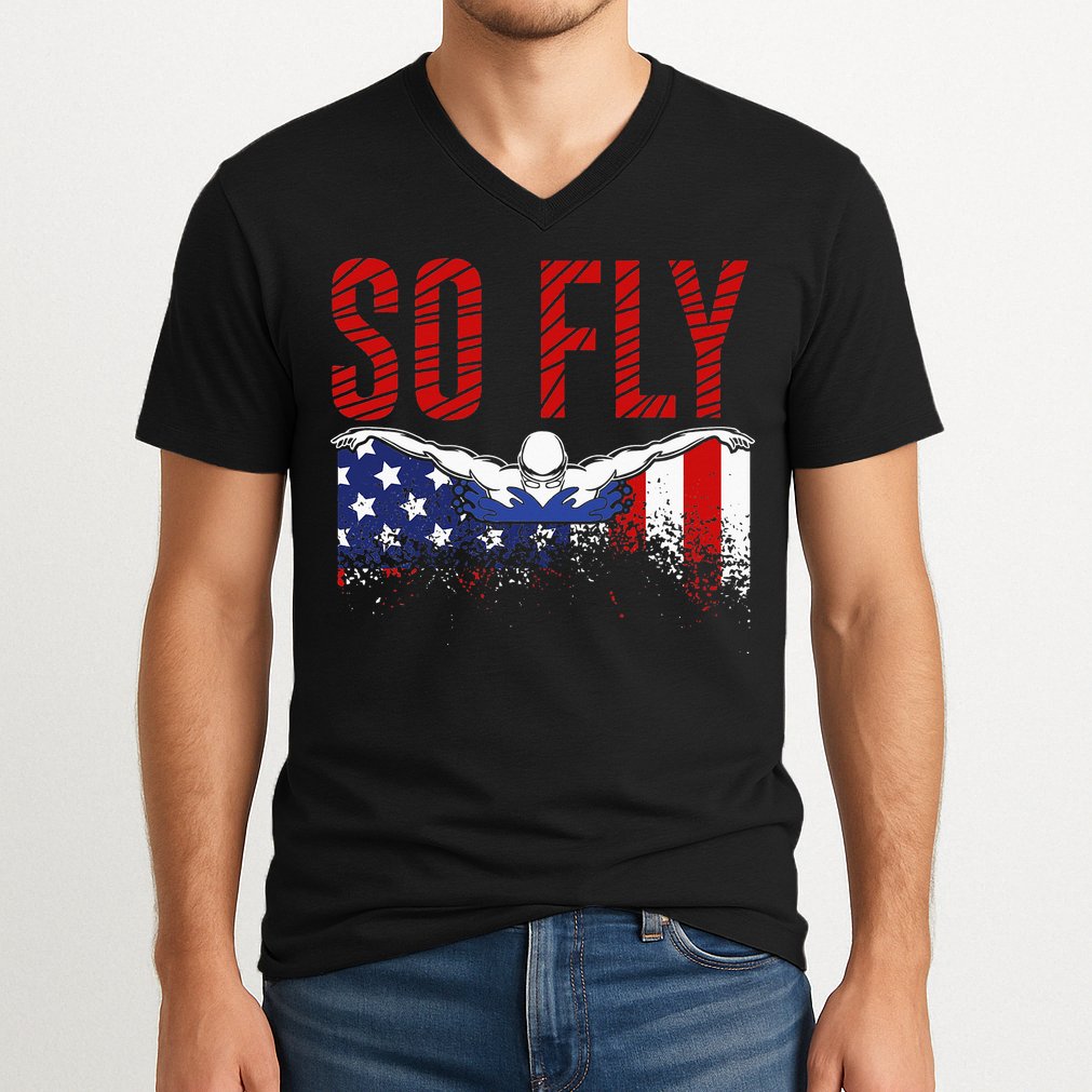 Team Sports Athlete So Fly USA Swimming V-Neck T-Shirt