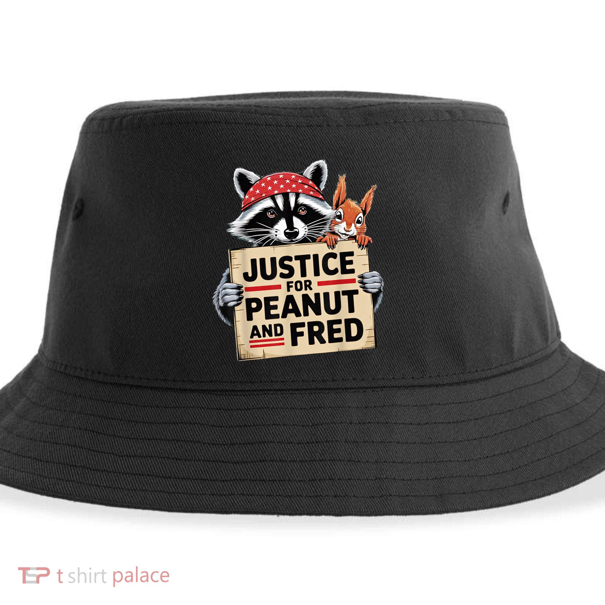The Squirrel And Fred The Raccon Justice For Peanut Gift Sustainable Bucket Hat