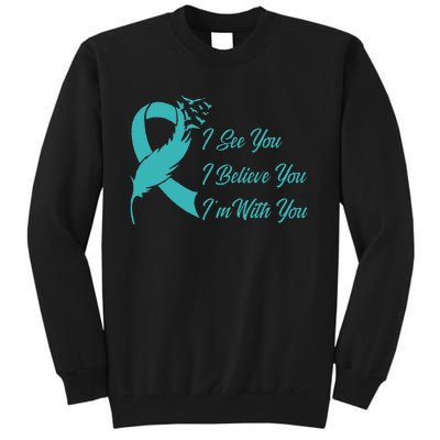 Teal Sexual Assault Awareness Green Feather Ribbon Tall Sweatshirt