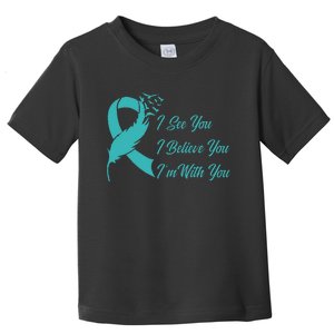 Teal Sexual Assault Awareness Green Feather Ribbon Toddler T-Shirt