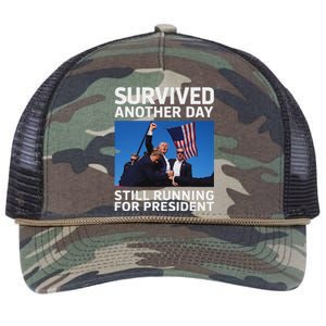 Trump Survived Another Day 2024 Presidential Run Retro Rope Trucker Hat Cap