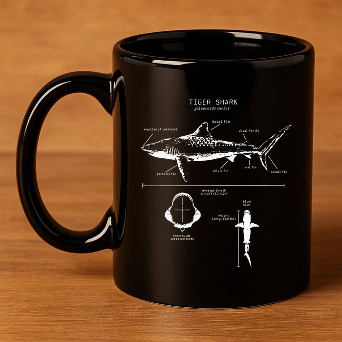 Tiger Shark Anatomy Marine Biologist 11oz C Handle Ceramic Mug