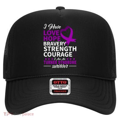Turner Syndrome Awareness Purple Ribbon Support Love Hope Gift High Crown Mesh Back Trucker Hat